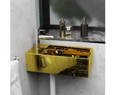 vidaXL Waschbecken mit Überlauf 49 x 25 x 15 cm Keramik Golden
