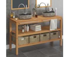 vidaXL Waschtischunterschrank Teak Massiv mit Flussstein Waschbecken