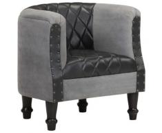 vidaXL Sessel Schwarz Echtleder und Massivholz Mango