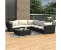 vidaXL 6-tlg. Garten-Lounge-Set mit Auflagen Poly Rattan Schwarz