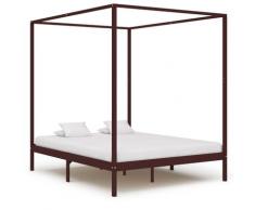 vidaXL Himmelbett-Gestell Dunkelbraun Massivholz Kiefer 160 x 200 cm