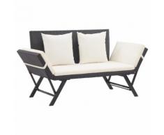 vidaXL Gartenbank mit Auflagen 176 cm Schwarz Poly Rattan