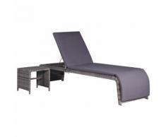 vidaXL Sonnenliege mit Tisch Poly Rattan Grau