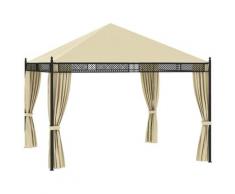 vidaXL Pavillon mit Vorhängen 3,5x3,5x3,1m Creme Poly Rattan 140g/m²