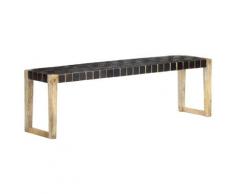 vidaXL Bank 150 cm Schwarz Echtleder und Massivholz Mango