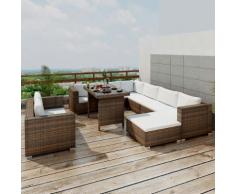 vidaXL 10-tlg. Garten-Lounge-Set mit Auflagen Poly Rattan Braun