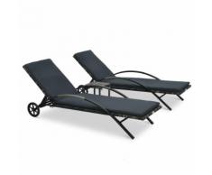 vidaXL Sonnenliegen mit Tisch Poly Rattan Anthrazit