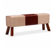 vidaXL Sitzbank Echtleder und Segeltuch Beige und Braun 120x30x45 cm