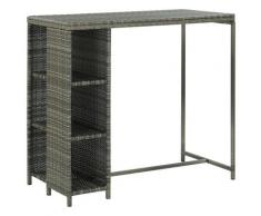 vidaXL Bartisch mit Regal Grau 120x60x110 cm Poly Rattan
