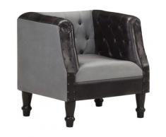 vidaXL Sessel Schwarz Echtleder und Massivholz Mango
