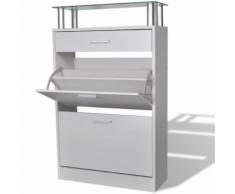 vidaXL Schuhschrank mit Schubfach und oberem Glasregal Holz Weiß