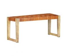 vidaXL Bank 110 cm Braun Echtleder und Massivholz Mango