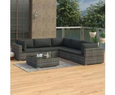 vidaXL 6-tlg. Garten-Lounge-Set mit Auflagen Poly Rattan Grau
