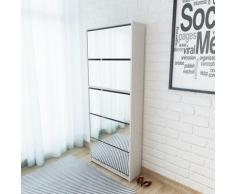 vidaXL Schuhschrank mit 5 Fächern Spiegel Weiß 63×17×169,5 cm