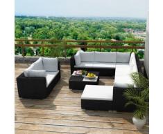 vidaXL 10-tlg. Garten-Lounge-Set mit Auflagen Poly Rattan Schwarz