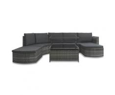 vidaXL 5-tlg. Garten-Lounge-Set mit Auflagen Poly Rattan Grau