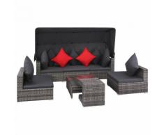 vidaXL 7-tlg. Garten-Lounge-Set mit Auflagen Poly Rattan Grau