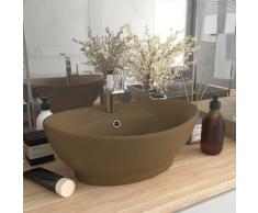 vidaXL Luxus-Waschbecken Überlauf Oval Matt Creme 58,5x39cm Keramik