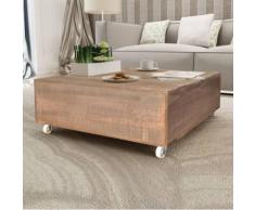 vidaXL Couchtisch mit Rollen Braun Massivholz