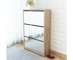 vidaXL Schuhschrank mit 3 Fächern Spiegel Eiche-Optik 63x17x102,5 cm