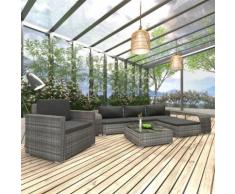 vidaXL 8-tlg. Garten-Lounge-Set mit Auflagen Poly Rattan Grau