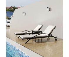 vidaXL Sonnenliegen mit Tisch Poly Rattan Schwarz