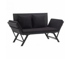 vidaXL Gartenbank mit Auflagen 176 cm Schwarz Poly Rattan