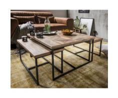 die Faktorei Couch- / Beistelltische Mosaik 3-er Set Teakholz