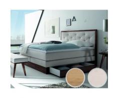 Hasena Boxspringbett Solution Bettkasten/Silvano 200x200 cm / Kitana beige 600 / Eiche bianco