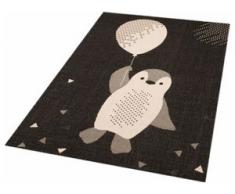 Kinderteppich, Pinguin Rico, Zala Living, rechteckig, Höhe 4 mm, maschinell gewebt, schwarz, Kinder