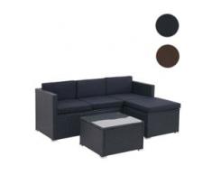 Poly-Rattan Garnitur HWC-F40, Balkon-/Garten-/Lounge-Set Sitzgruppe, 3er Sofa Tisch ~ braun, Kissen creme