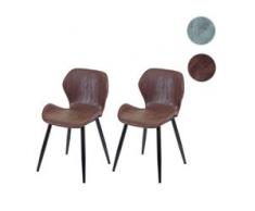 2x Esszimmerstuhl HWC-F24, Stuhl Küchenstuhl, geschwungene Sitzform Kunstleder ~ grau-grün