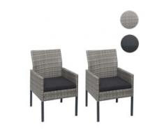 2x Poly-Rattan Sessel HWC-G12, Gartenstuhl Korbsessel ~ grau, Kissen anthrazit, Standard-Version