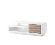 MCA TV-Rack Cosima, Lowboard Fernsehtisch mit Schubladen, hochglanz weiß 45x142x40cm ~ Eiche