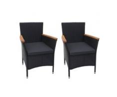 2x Poly-Rattan Sessel HWC-F48, Rattanstuhl Gartenstuhl Korbsessel, Akazie Holz ~ anthrazit, Kissen dunkelgrau