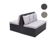 2x Poly-Rattan 2er Sofa HWC-G16, Lounge-Gartenbank Sitzbank Sessel, Gastronomie 120cm ~ schwarz, Kissen hellgrau