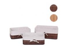 3er Set Aufbewahrungskorb HWC-C21, Korb Aufbewahrungsbox Ordnungsbox Sortierbox Regalkorb, Bambus ~ naturfarben