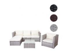 Poly-Rattan-Garnitur Brescia, Gartengarnitur Sitzgruppe Sofa Lounge-Set ~ grau, Kissen creme