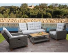 Gartengarnitur HWC-G28, Sitzgruppe Lounge-Set Sofa, Akazie Holz halbrundes Rattan verstellbar ~ grau, Kissen hellgrau