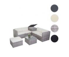 Poly-Rattan-Garnitur HWC-D21, Gartengarnitur Sofa Set ~ grau, Kissen creme ohne Deko-Kissen