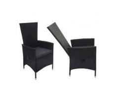 2x Poly-Rattan Sessel HWC-F49, Rattanstuhl Balkonstuhl Gartenstuhl, verstellbare Lehne ~ anthrazit, Kissen dunkelgrau