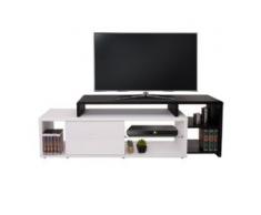 TV-Rack HWC-B91, Lowboard Fernsehtisch mit Schubladen, schwarz weiß 49x151x40cm