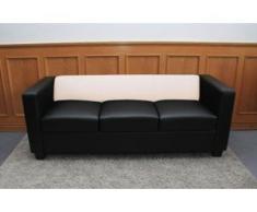 3er Sofa Couch Loungesofa Lille, Kunstleder Leder schwarz/creme