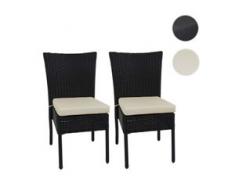 2x Poly-Rattan Sessel HWC-G19, Balkonstuhl Gartenstuhl, stapelbar ~ schwarz, Kissen creme