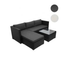 Poly-Rattan Garnitur HWC-F57, Balkon-/Garten-/Lounge-Set Sofa Sitzgruppe ~ schwarz, Kissen creme