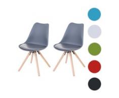 2x Esszimmerstuhl Malmö T501, Retro Design ~ grau, Sitzfläche Kunstleder grau, helle Beine