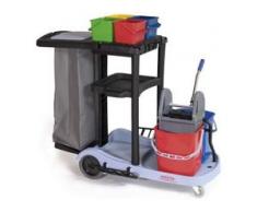 SPRINTUS Servicewagen komplett, Reinigungswagen mit farblich getrennten Wischeimern in 4 und 17 Liter, Maße: 128 x 50 x 96 cm