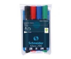 Schneider Maxx 290 Boardmarker, Flipchart-Marker mit Rundspitze für Strichstärke 2-3 mm, 1 Packung = 4 Stück, farbig sortiert