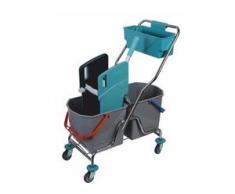 SAM LT 50 Doppelfahreimer, verchromt, 2 x 25 Liter, Wischeimer mit Führungsdeichsel, Kunststoffpresse und Ablagewanne, 1 Set