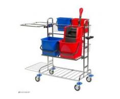 VERMOP Variant 26 Ergo Reinigungswagen, verchromt, Reinigungswagen für ergonomisches Arbeiten, Maße (L x B x H): 125 x 75 x 122